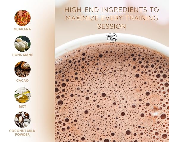 Lupit Pole Power Latte Plant-Based Pre-Workout Energy Blend with Lions Mane, Guarana, MCTs, Zero Added Sugar