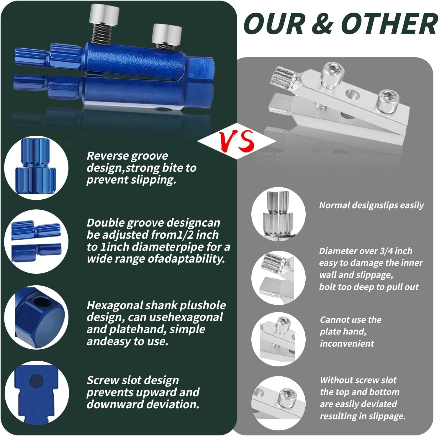 2PCS New Pipe Extractor Tool,Broken Faucet Removal Kit, Broken Valve Thread Extractor, Broken Pipe Thread Remover Set Used to remove the screw that broke inside a ID 1/2 in to 1 in tube（Blue)