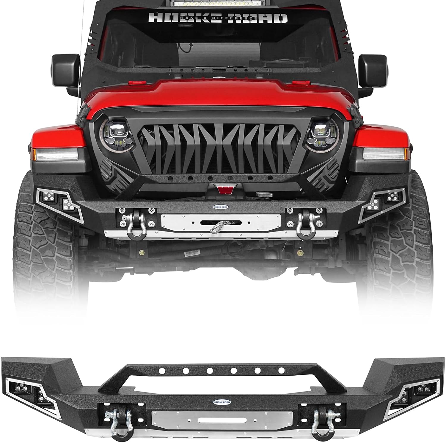 u-Box Gladiator Full Width Front Bumper for 2018-2026 Jeep Wrangler JL & Gladiator JT 2/4 Doors Offroad Steel Bumper w/Winch Plate & LED Lights