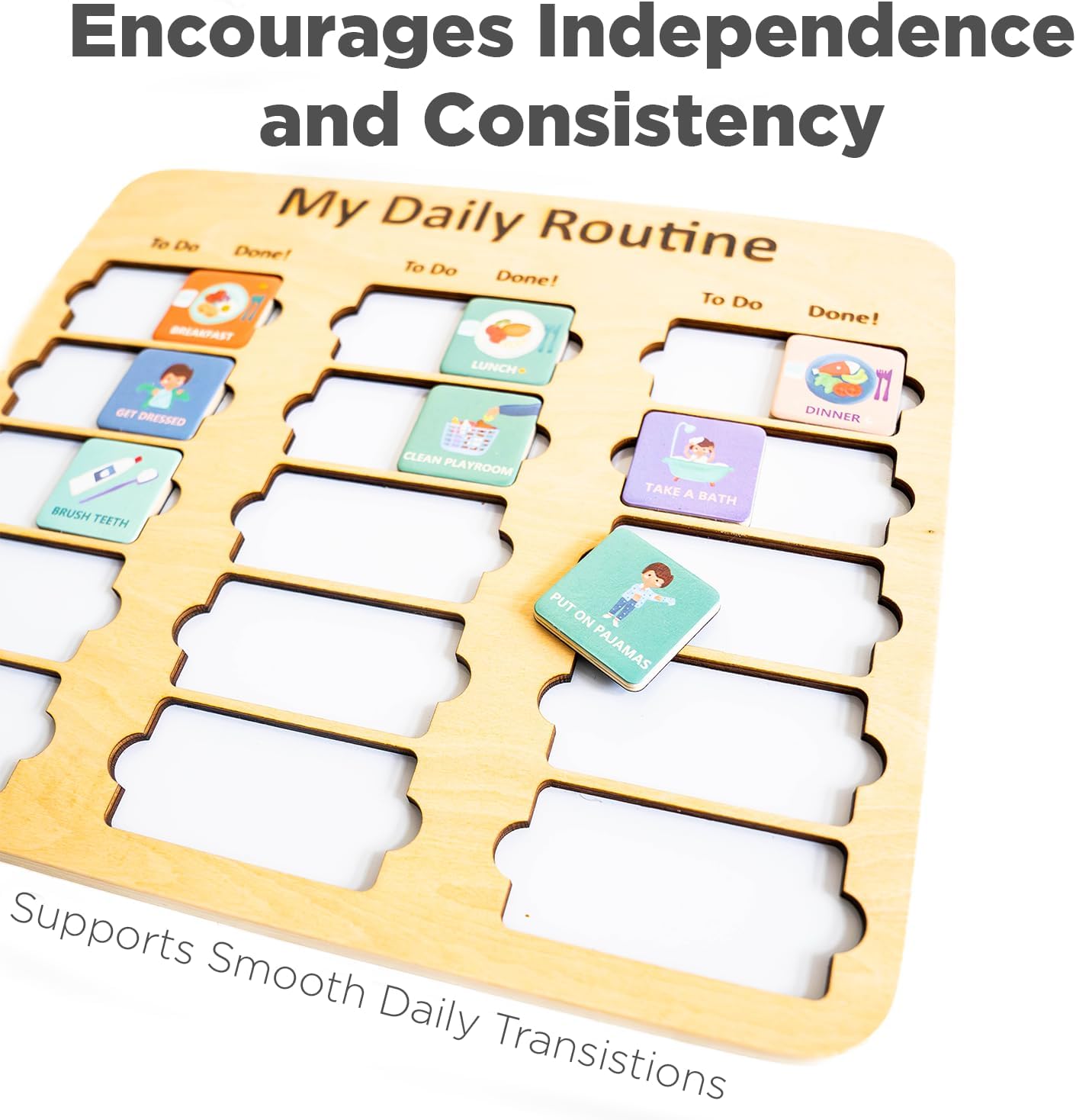 Wooden Toddler Routine Chart Ages 3-6 – Daily & Bedtime Routine Chart for Toddlers, Visual Schedule Board for Kids, Montessori-Inspired Visual Schedule for Kids Daily Routine