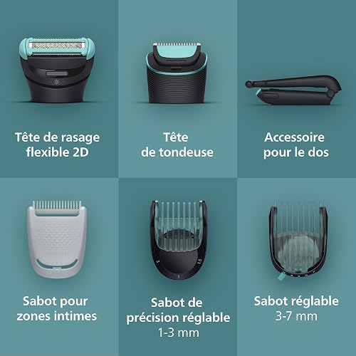 Philips Bodygroom série 7000 - Tondeuse pour hommes, tête flexible 2D Triple protection, têtes interchangeables, taille et rasage des zones intimes, 100% étanche, autonomie de 120 min, BG7485/30 - 3