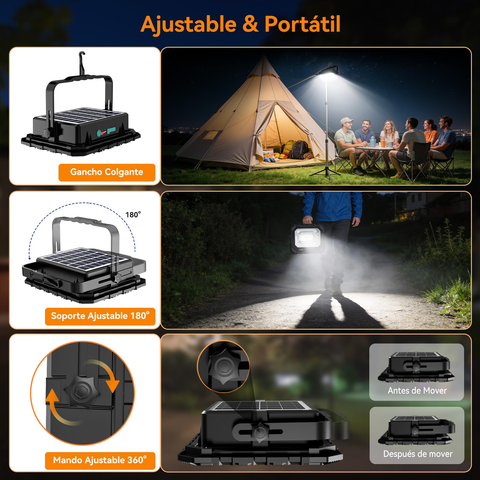 150W Foco LED Recargable Solar, 5 Modos Luz de Trabajo Portátil USB 16000 lm, Foco LED Bateria 16000 mAh, IP66 Impermeable foco solar portatil Magnética para Camping, Trabajo, Pesca, Emergencia
