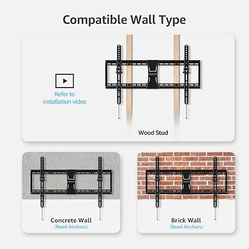 Miniatura 7 de MOUNTUP Soporte de pared para TV inclinable para la mayoría de pantallas planas de 37 a 82 pulgadas, montaje en pared de perfil bajo curvado que