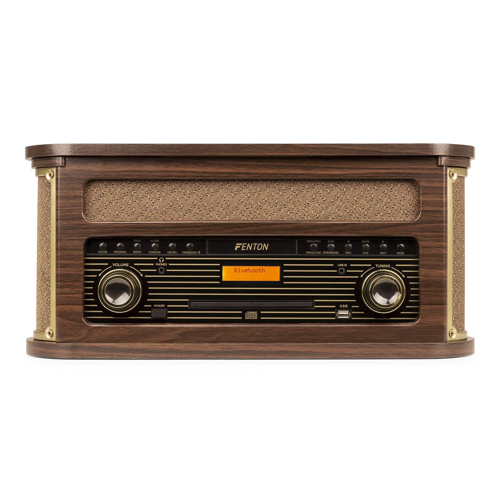 Fenton Memphis - Tocadiscos con Bluetooth y Dab+ Acabado marrón Oscuro