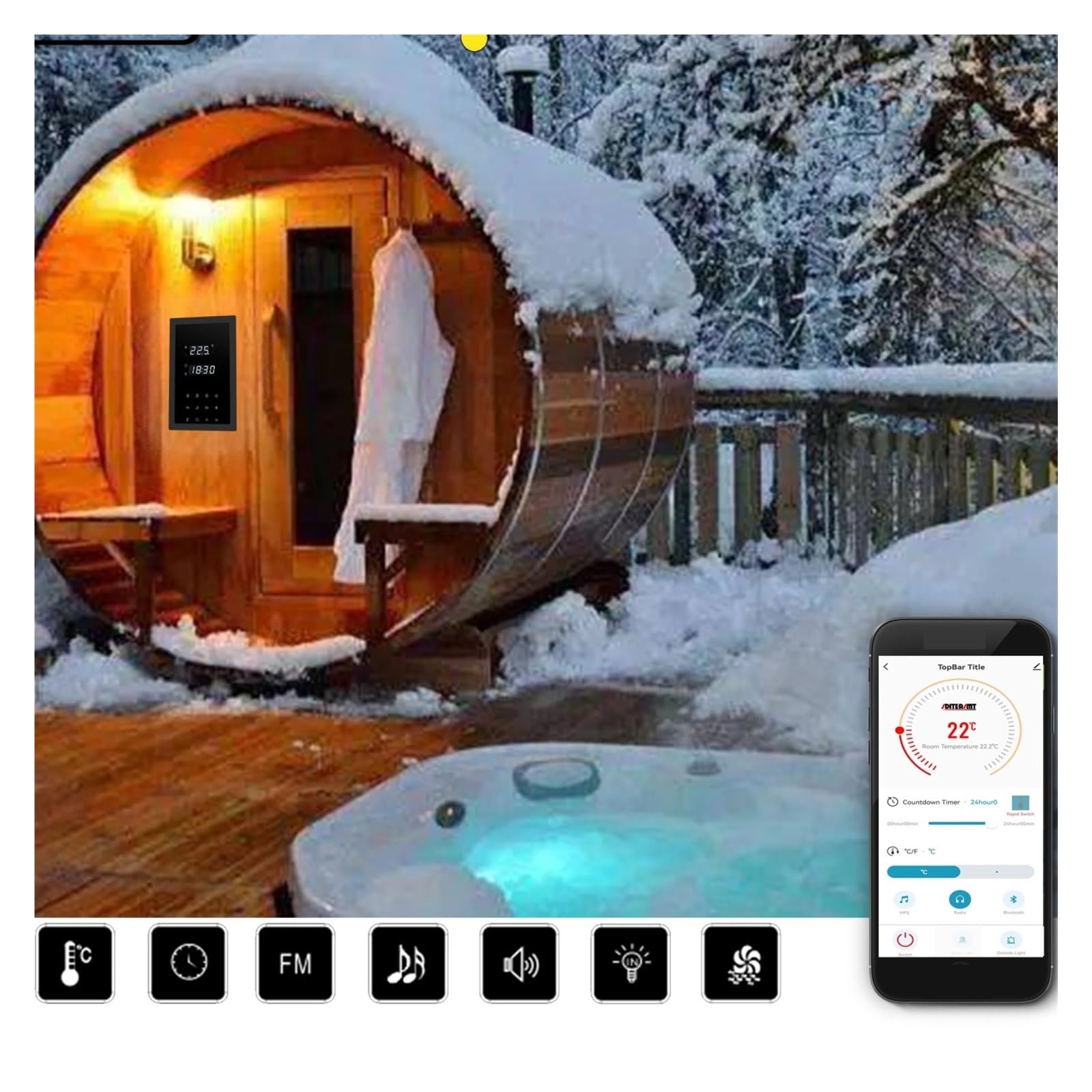 Sauna Dampferzeuger Elektrischer Saunaofen-Controller for WiFi-Fernüberwachung, 24-Stunden-Timing, Multifunktionale Elektrotherapie-Massage(Combination1,Bluetooth Version)