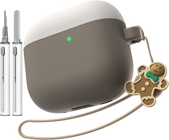 Case for AirPods 4 Case Triple Layers Hard Cover Shockproof Protective Silicone Case with Gingerbread Man Lanyard and Cleaning Pen for Apple Airpods 4th Generation Christmas