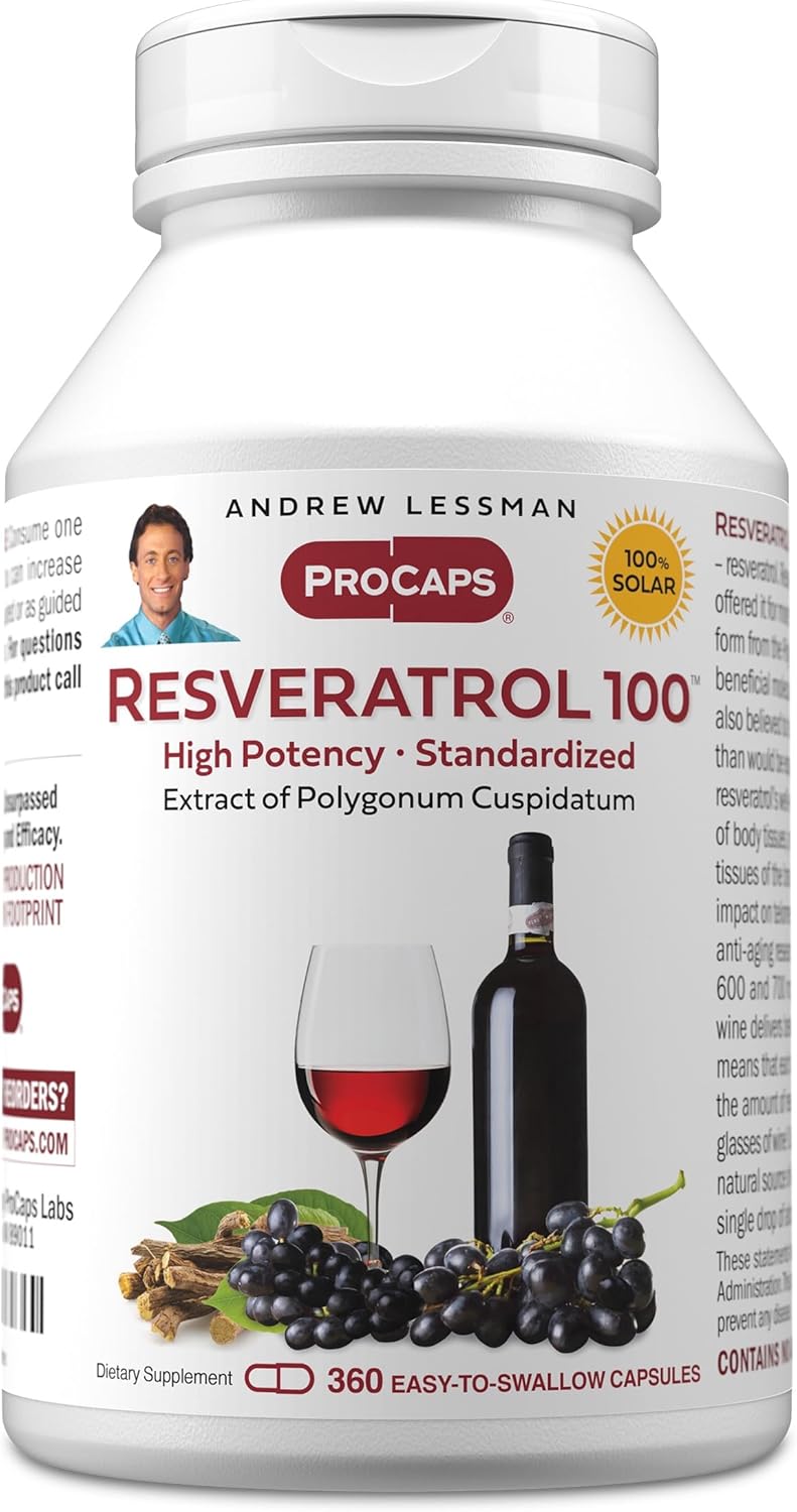 ANDREW LESSMAN Resveratrol-100mg - 360 Capsules - Red Wine's Beneficial, Naturally Occurring Anti-oxidant, Without Alcohol. Additive Free