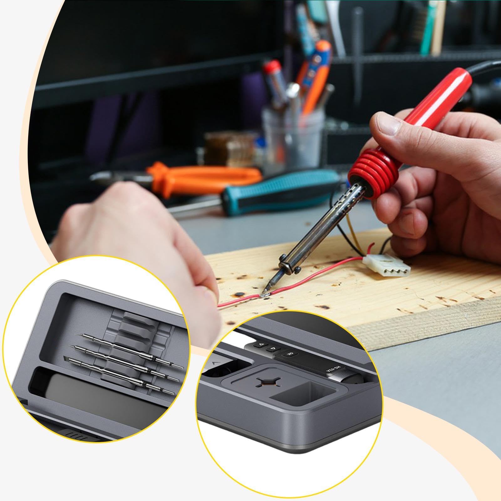 Saldatore Elettrico con Custodia Compatta, Funzione di Sollevamento, Set di Saldatura, Regolazione Multi-temperatura, Kit di Strumenti di Riparazione, Stile D