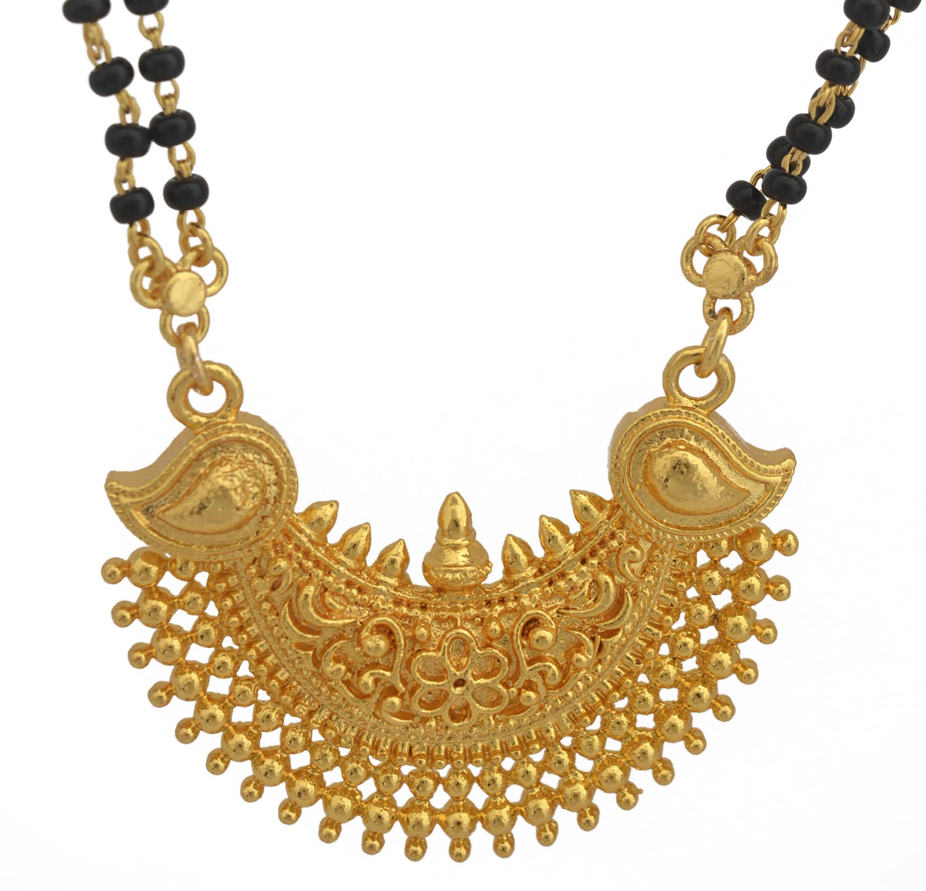 Radhas Creations LONG black beads mangalsutra with golden half moon pendant one gram gold for women No.3A (B09QJZS3VM) Amazon Price History, Amazon Price Tracker