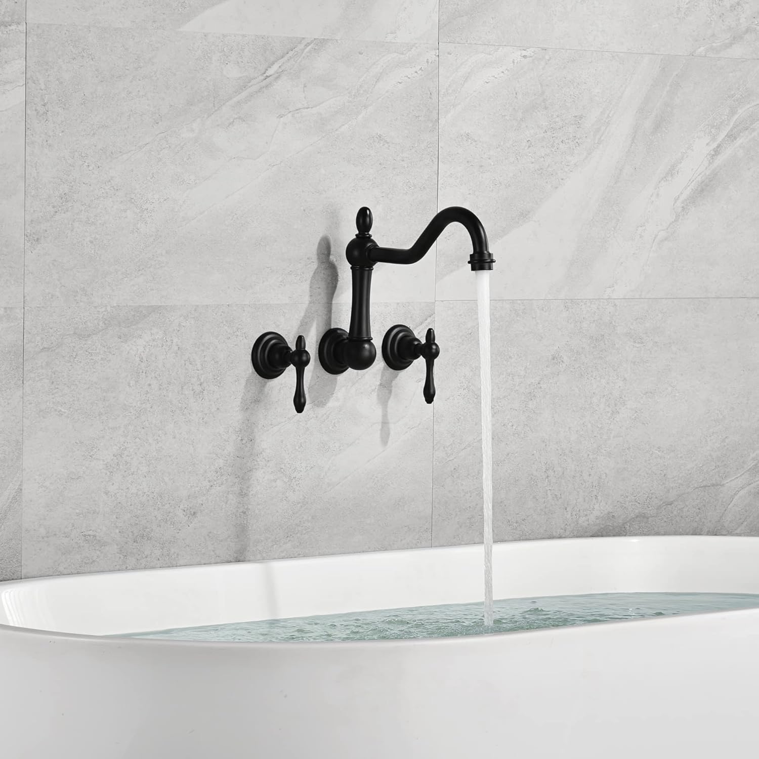 sumerain Black Tub Faucet Wall Mount Bathtub Filler Vintage Style 3 Holes 8 Inches Center