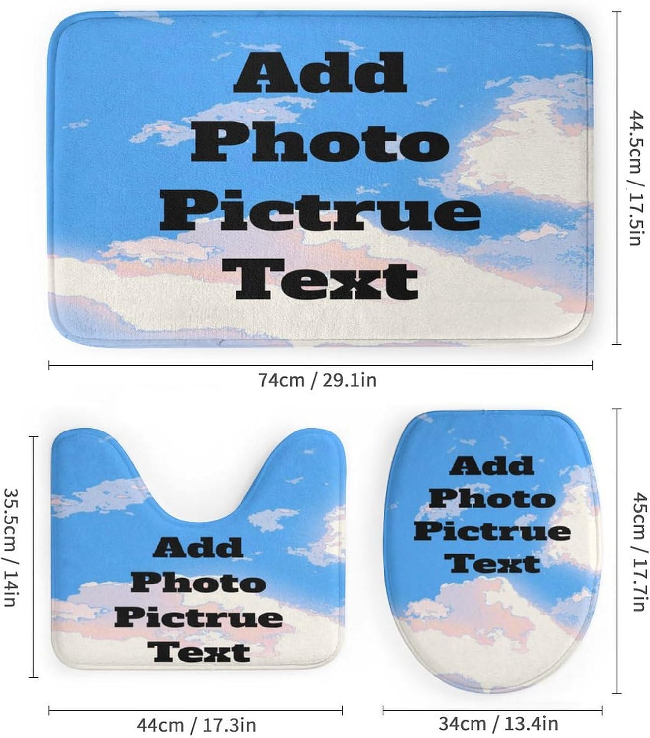 Custom Shower Curtain Sets Personalized Bathroom Mat Design Your Own Toilet Lid Cover and U-Shaped Rug Add Photo/Image/Text Bath Products 4 PCS Suit Waterproof Washable