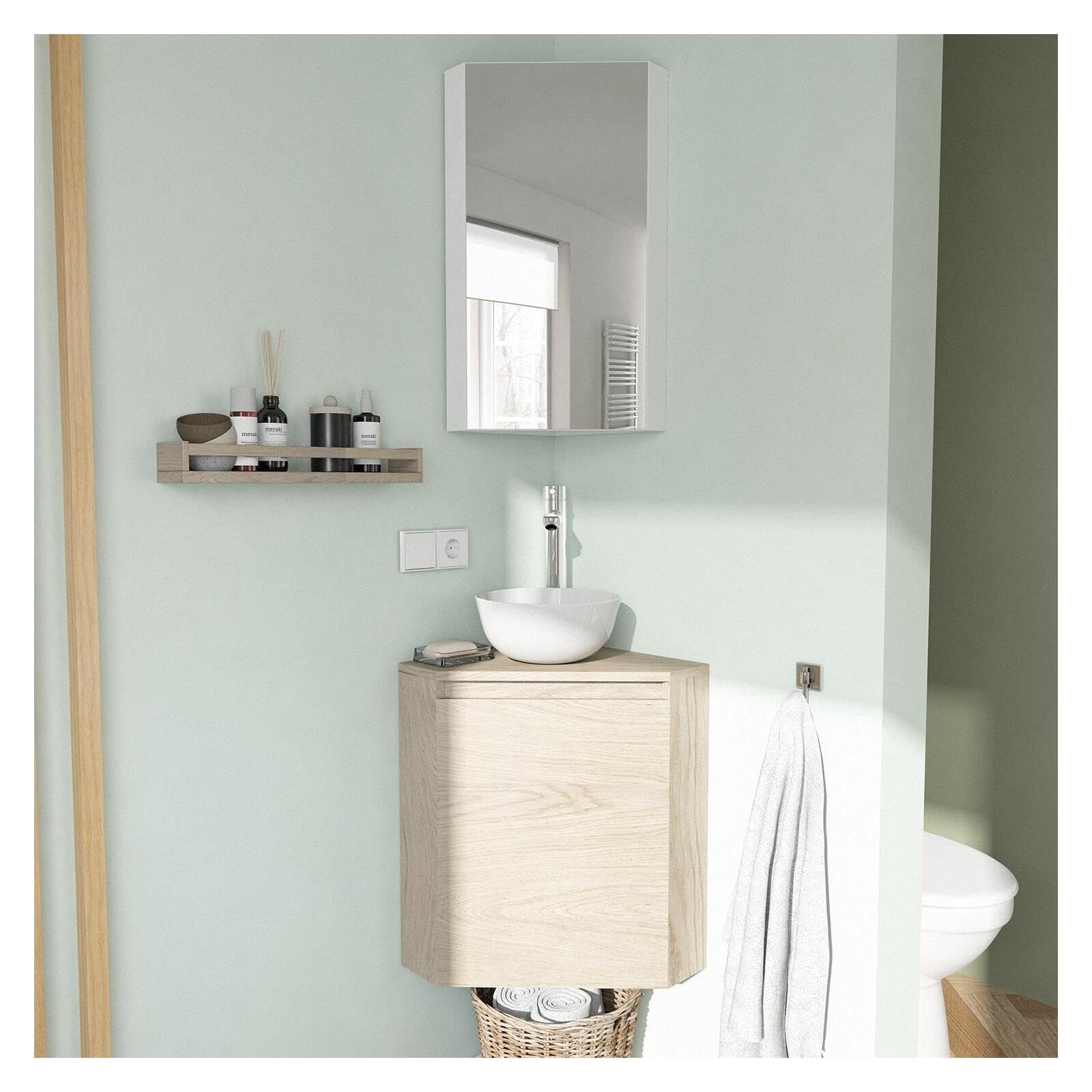 MOB-IN Meuble Lave-Mains d'angle Sorrento + Vasque + Armoire de Toilette