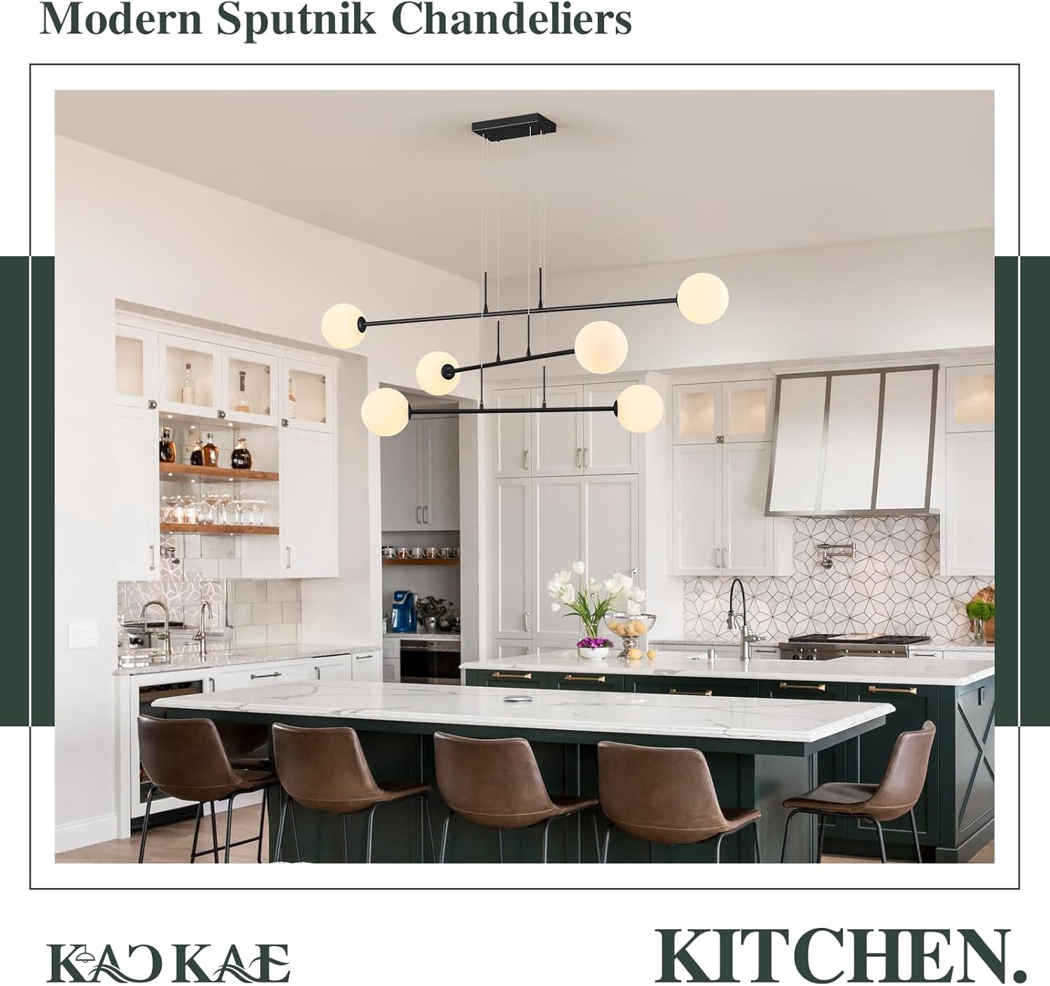 Mid Century Sputnik Chandelier 6-Light Black Sputnik Chandeliers Milk Glass Sputnik Chandeliers Modern Pendant Light Fixture for Dining Room Kitchen Island Living Room