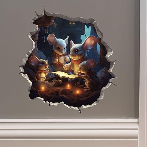 Adhesivo de pared 3D con diseño de familia de ratón con agujero de ratón