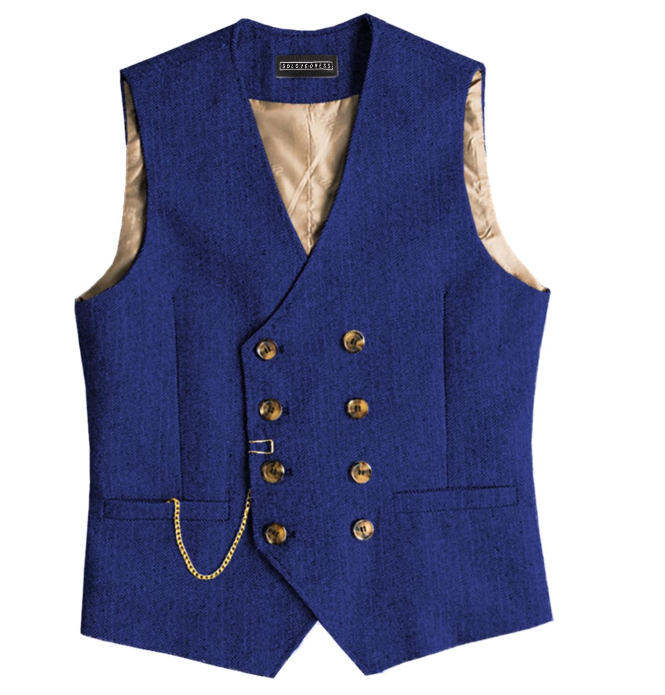 Solovedress Mens Classic Vintage Suit Waistcoat Double Breasted Suit Vest for Wedding and Party(Royal Blue,XXL)