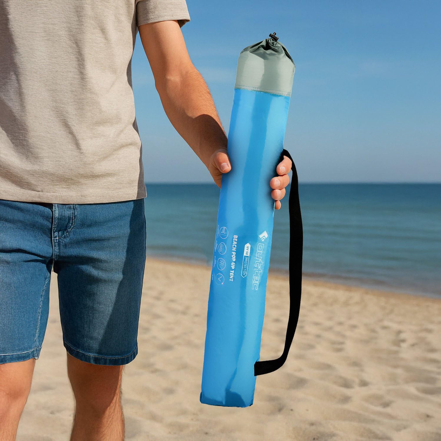 Aéré Tente de Plage, Tente de Plage avec Sac de Transport, avec Poches de Sable, pour Famille Plage, Camping, Jardin, Protection Solaire (Bleu-Gris)