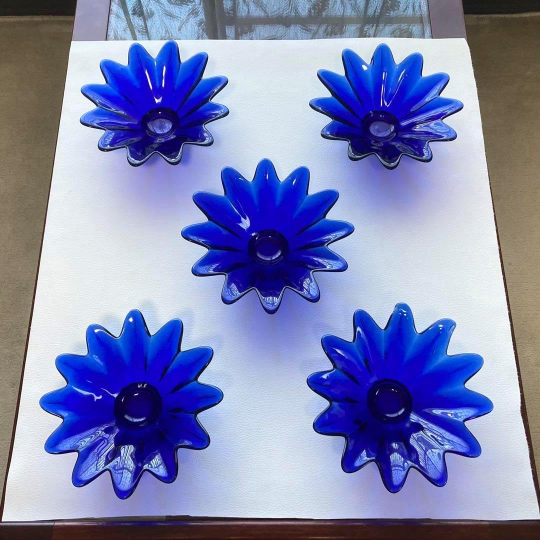 古いガラス皿 プレート ソーサー フランス アンティーク 青い花 no.102