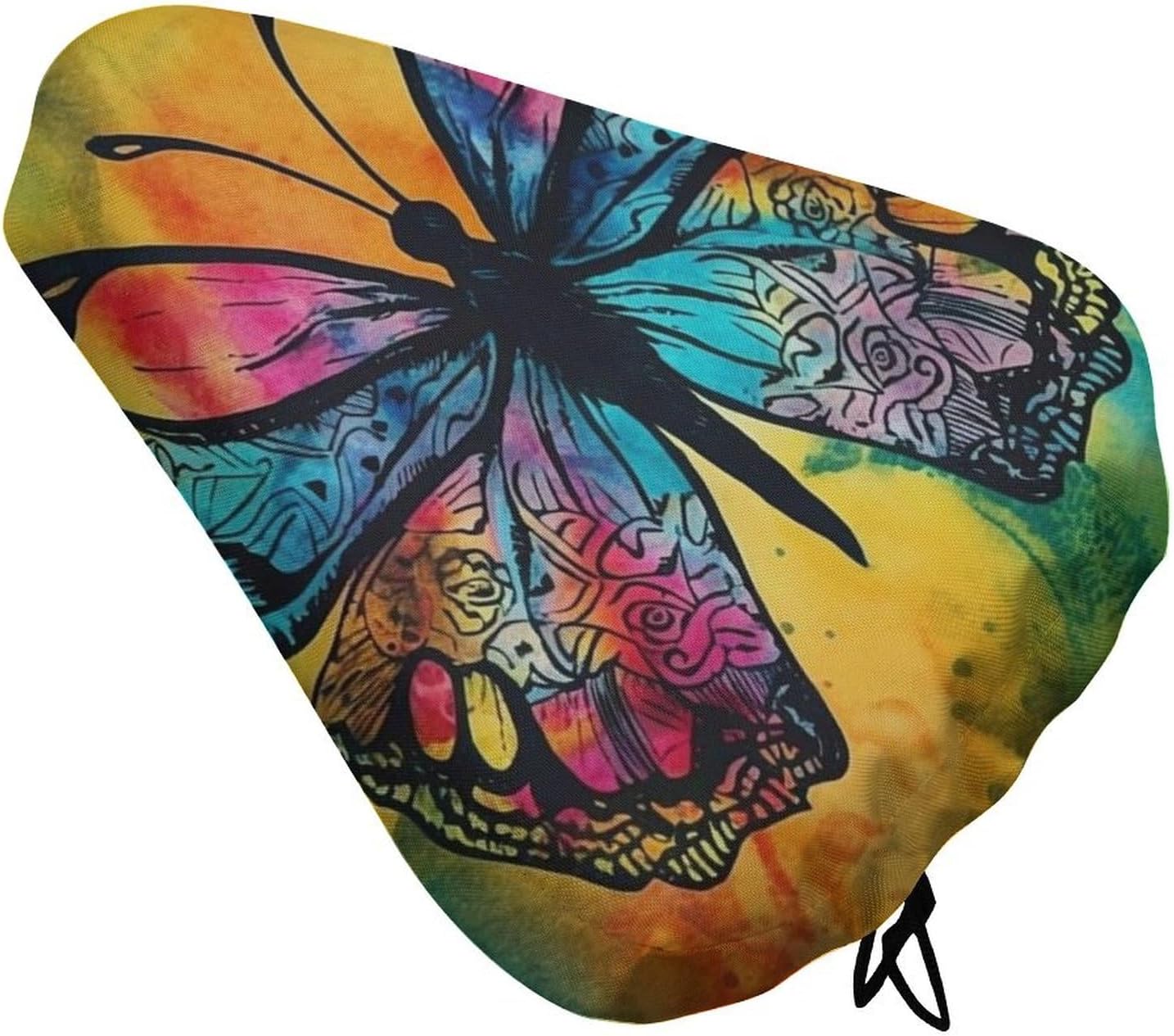 Butterfly Tie Dye Bike Seat Cover Water-Repellent Exercise Bike Seat Cushion Bicycle Saddle Cover with Drawstring Rain Snow Dust Covers for City Mountain Road Biking