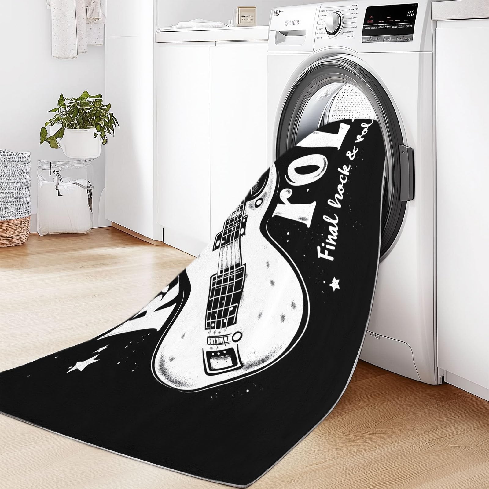 Tappeto Salotto Lavabile Rock Musica Chitarra Tema per la Decorazione Della Casa, Morbido Cashmere Superfine Antiscivolo Tappeto 160 x 230 cm per Camera da Letto Sala, Nero