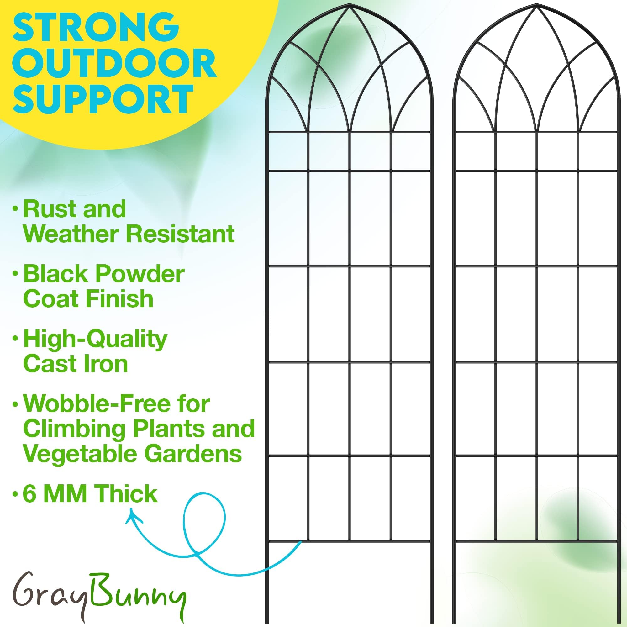Gray Bunny Garden Trellis for Climbing Plants Outdoor - 2 Pack - 58" x 16" Cucumber Trellis, Rust Proof Metal for Tomatoes, Vines, Flower Beds, Roses