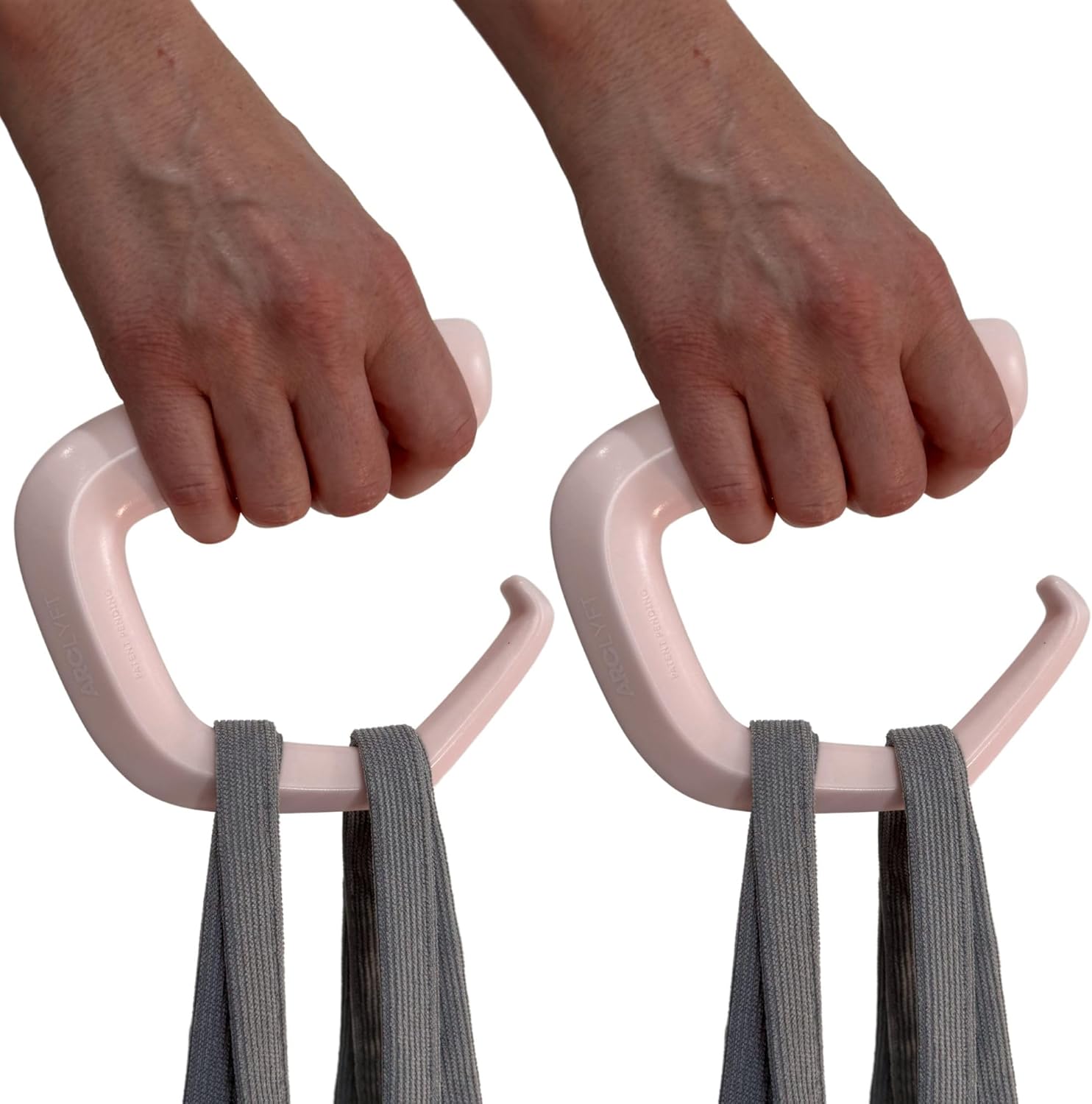 Grocery Bag Carrier (2 Pack) - Invented by Board Certified Orthotist – Ergonomic Lightweight Design - Also a Rehab & Recovery Aid, Carpal Tunnel, Arthritis, Weak Hands – All Ages (Light Pink)