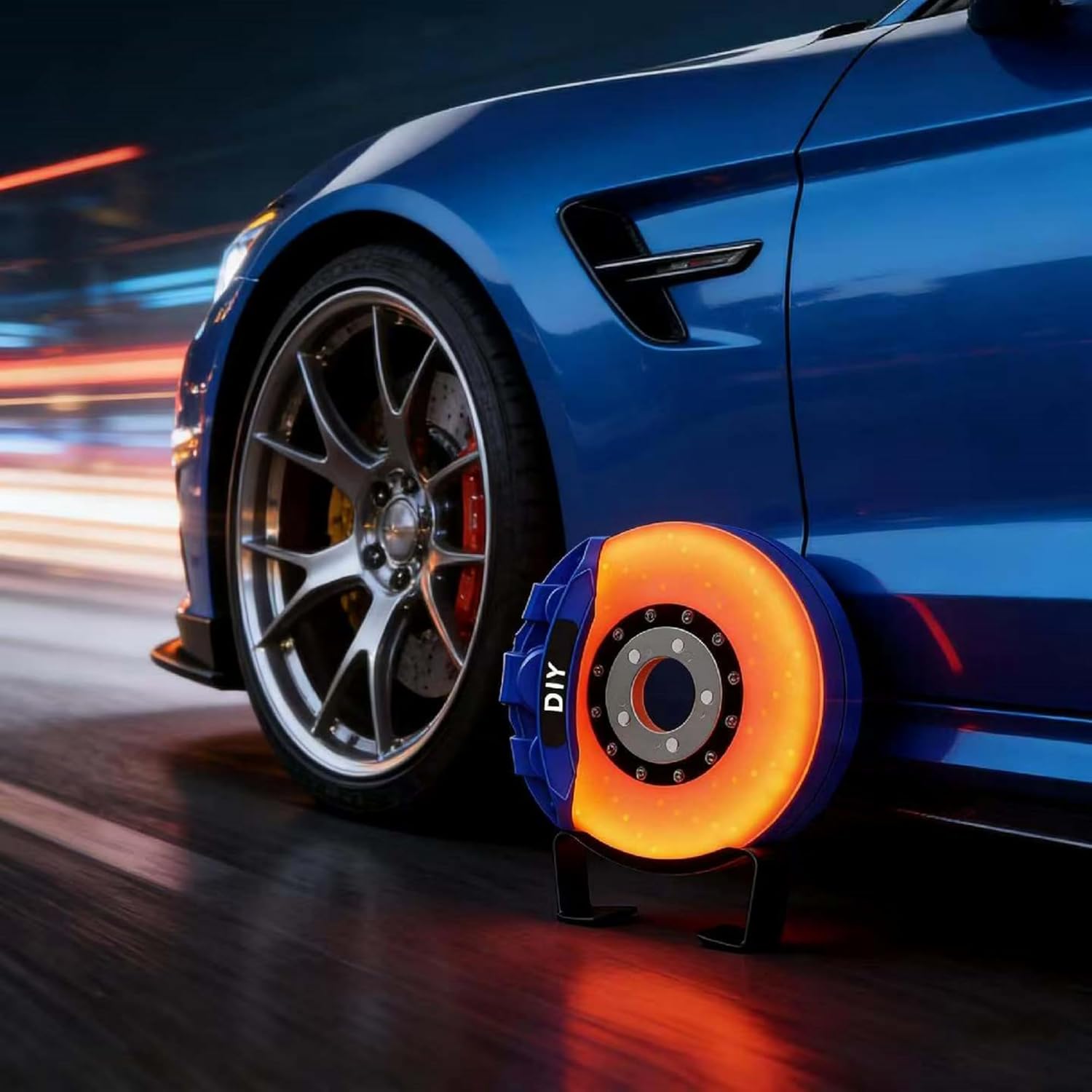 Brake Disc Table Decorative Light, LED Rechargeable USB Night Light Desk Ambient Lamp with Touch Switch, Dynamic Racing Style for Decor Garage, Room, Car Lovers, Holiday Gift - Blue