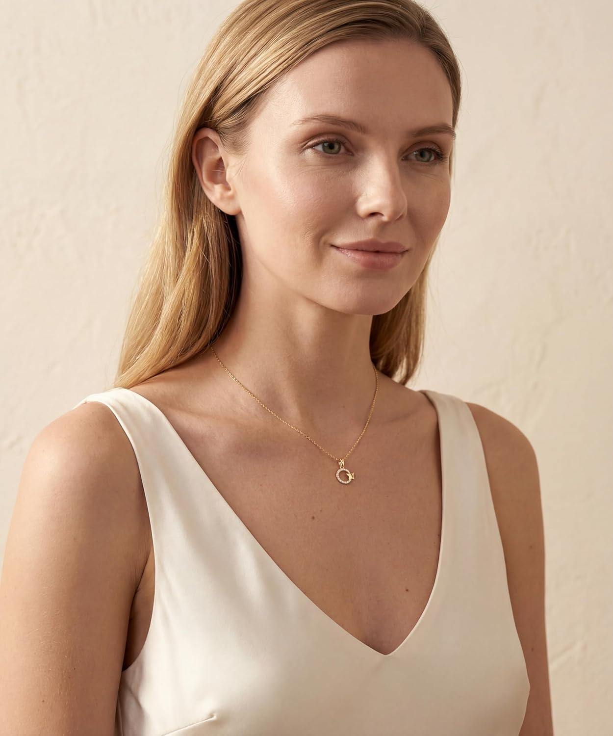 14K Gold Plated Circle Pendant for Women Dainty Cubic Zirconia Necklace Butterfly Fashion Jewelry Gifts for Her - Image 2