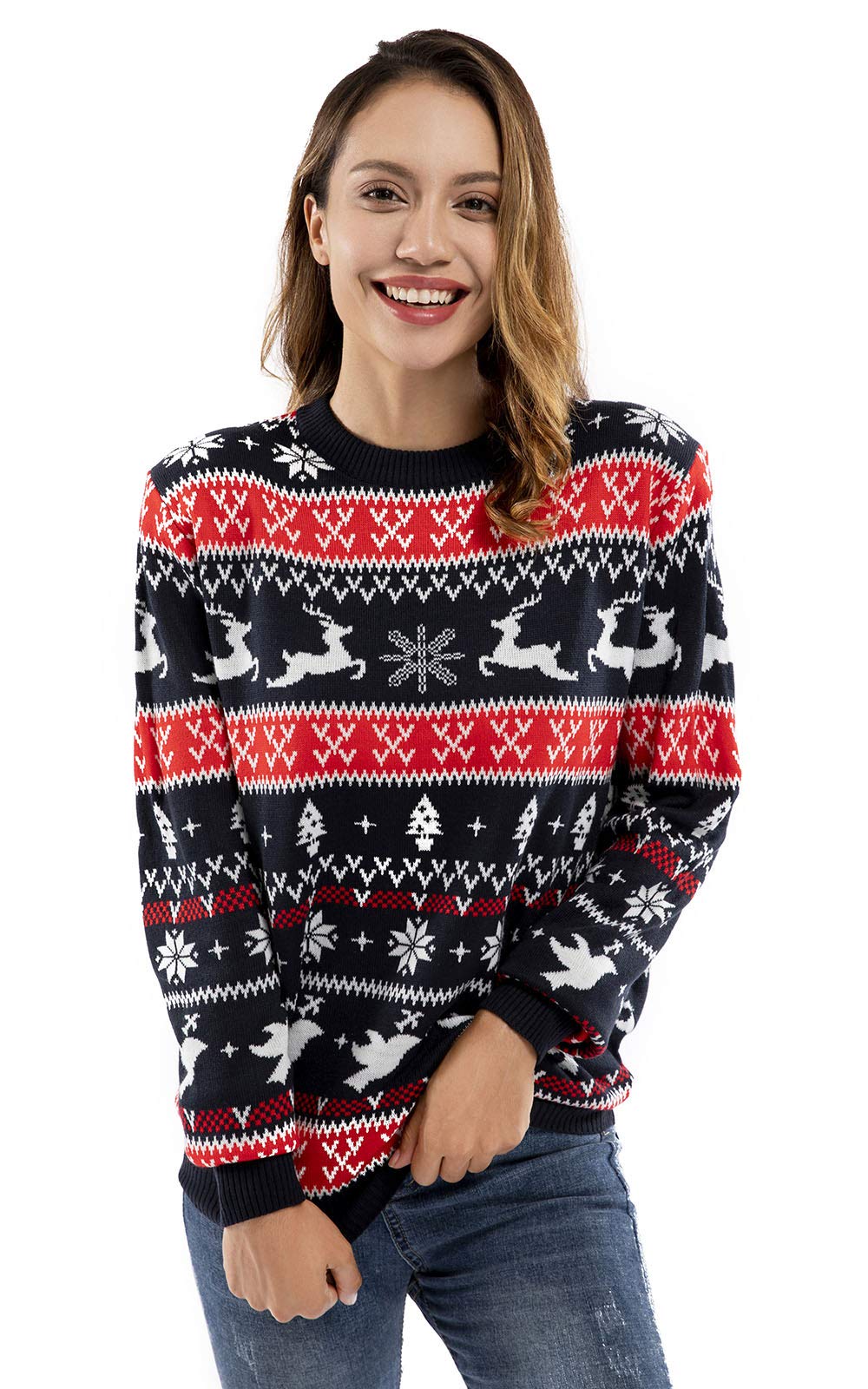 U LOOK UGLY TODAY Hässlicher Weihnachtspullover Damen Unisex lustig Chunky Fair Isle Gestrickter Festlicher Pullover Ugly Christmas Sweater für Party