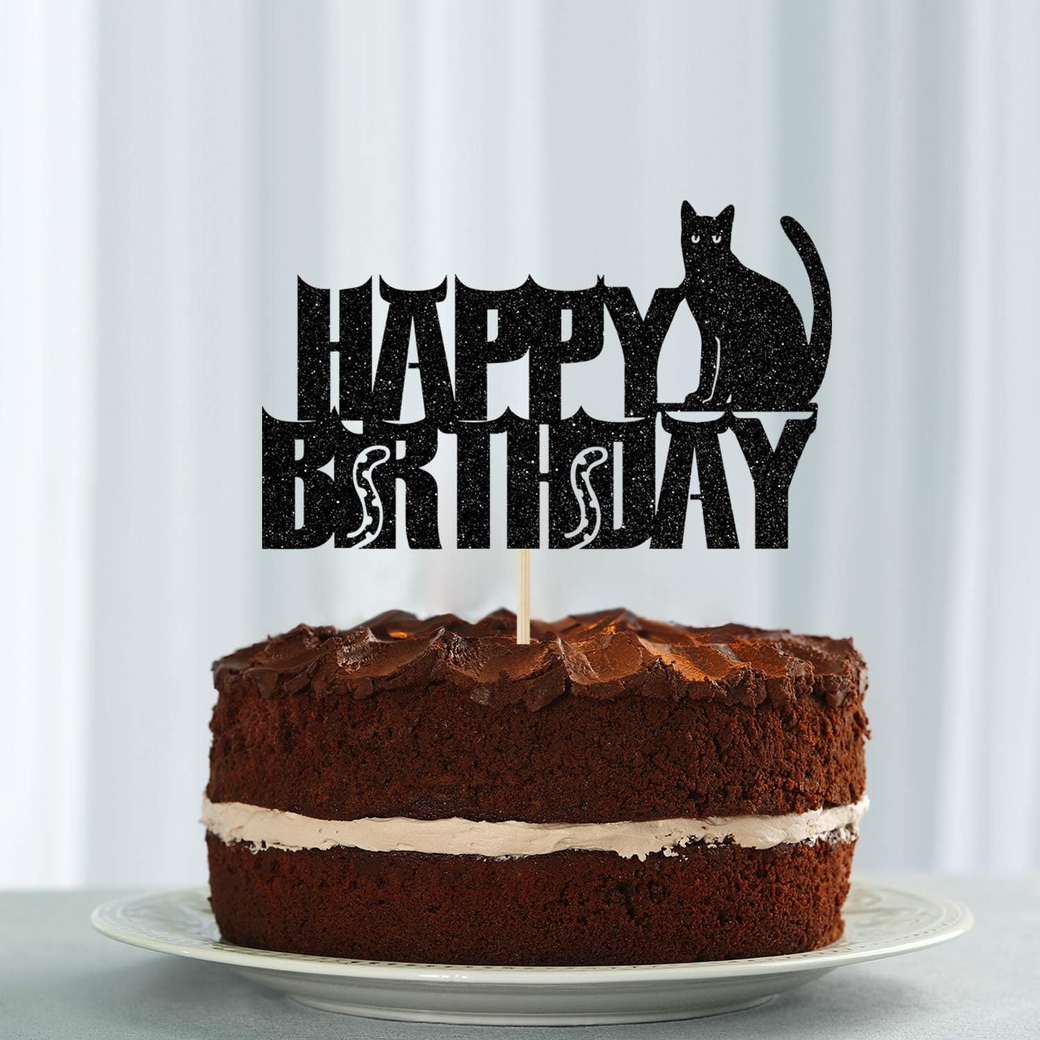 Ferastar Happy Birthday Cat Cake Topper, Cat Birthday Theme Pet Party Decoration Supplies Black Glitter - Image 5