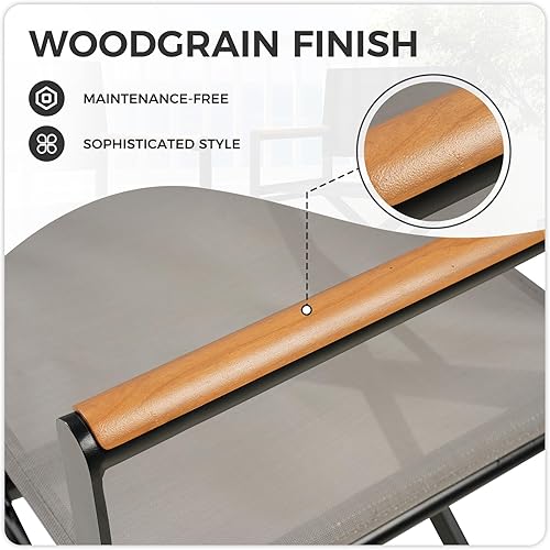 Miniatura 6 de Grand patio Juego de 2 sillas de director extra anchas, sillas de comedor plegables con eslinga, reposabrazos de madera para exteriores, color gris