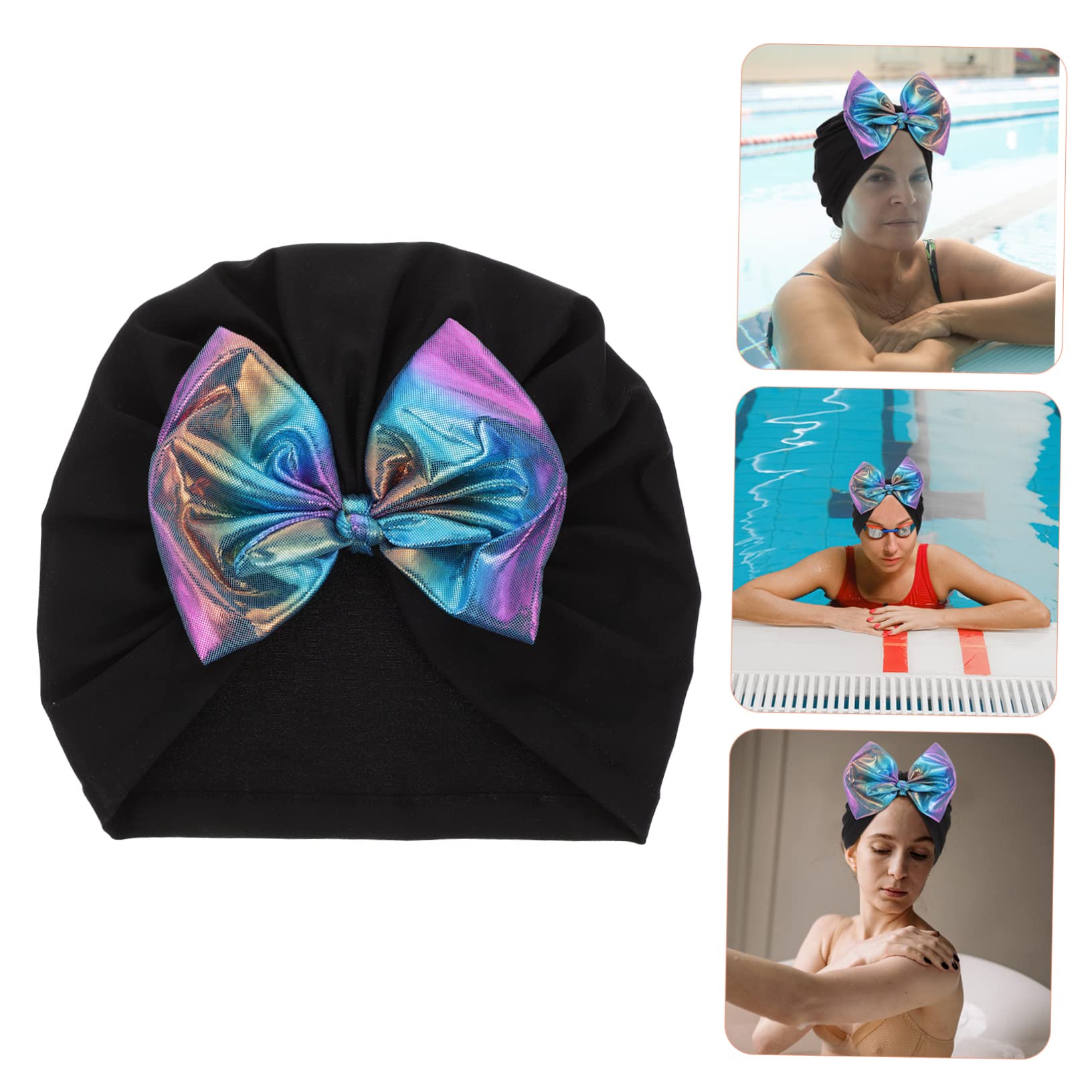 BESPORTBLE 5pièces Bonnet De Natation Décoratif Chapeau De Bain Cheveux avec Nœud Brillant Bonnet Adulte Nylon Facile à Porter pour Piscine Et