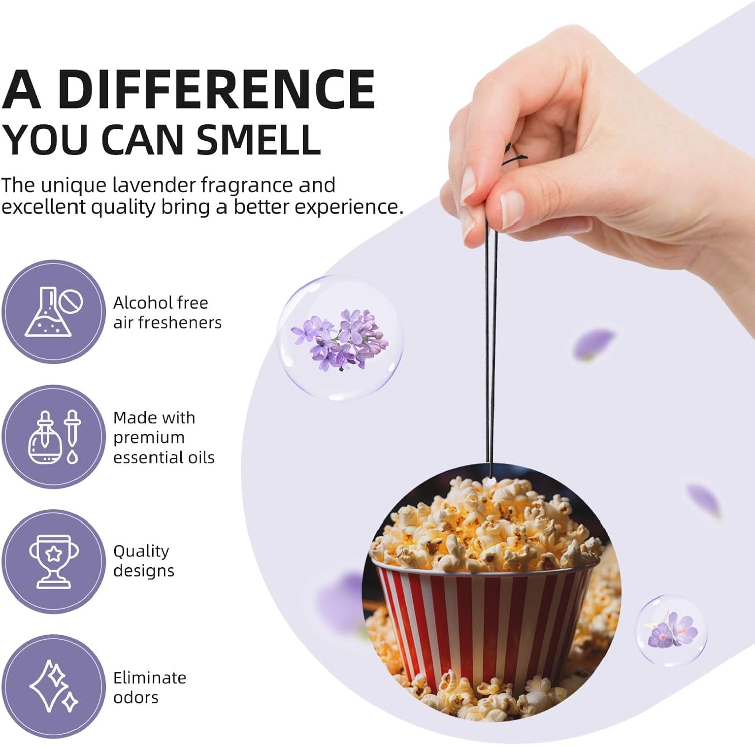 Car Air Freshener 24 PCS Popcorn Hanging Car Air Fresheners Auto Interior Decor Card Freshener Strong Scented Card Lavender Cars Scents for Office Bedroom Close Drawer Round Shape