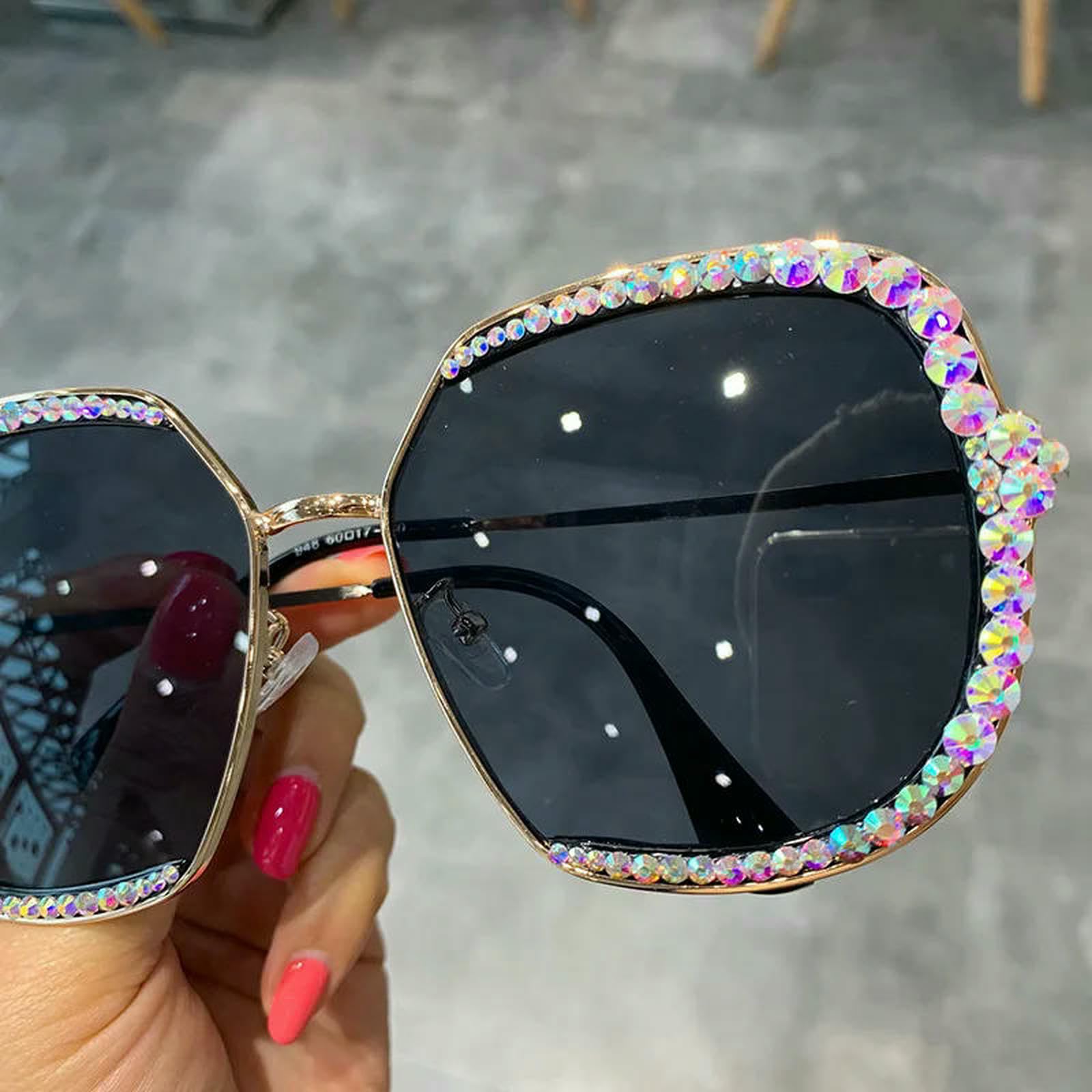 Occhiali da Sole Donna Quadrati Oversize Fatti A Mano Pois-Rosa