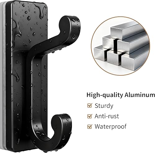 Miniatura 4 de Ganchos de pared autoadhesivos negros, ganchos adhesivos para montaje en pared, soporta 13 libras para ropa, toallas, batas, llaves, ganchos dobles