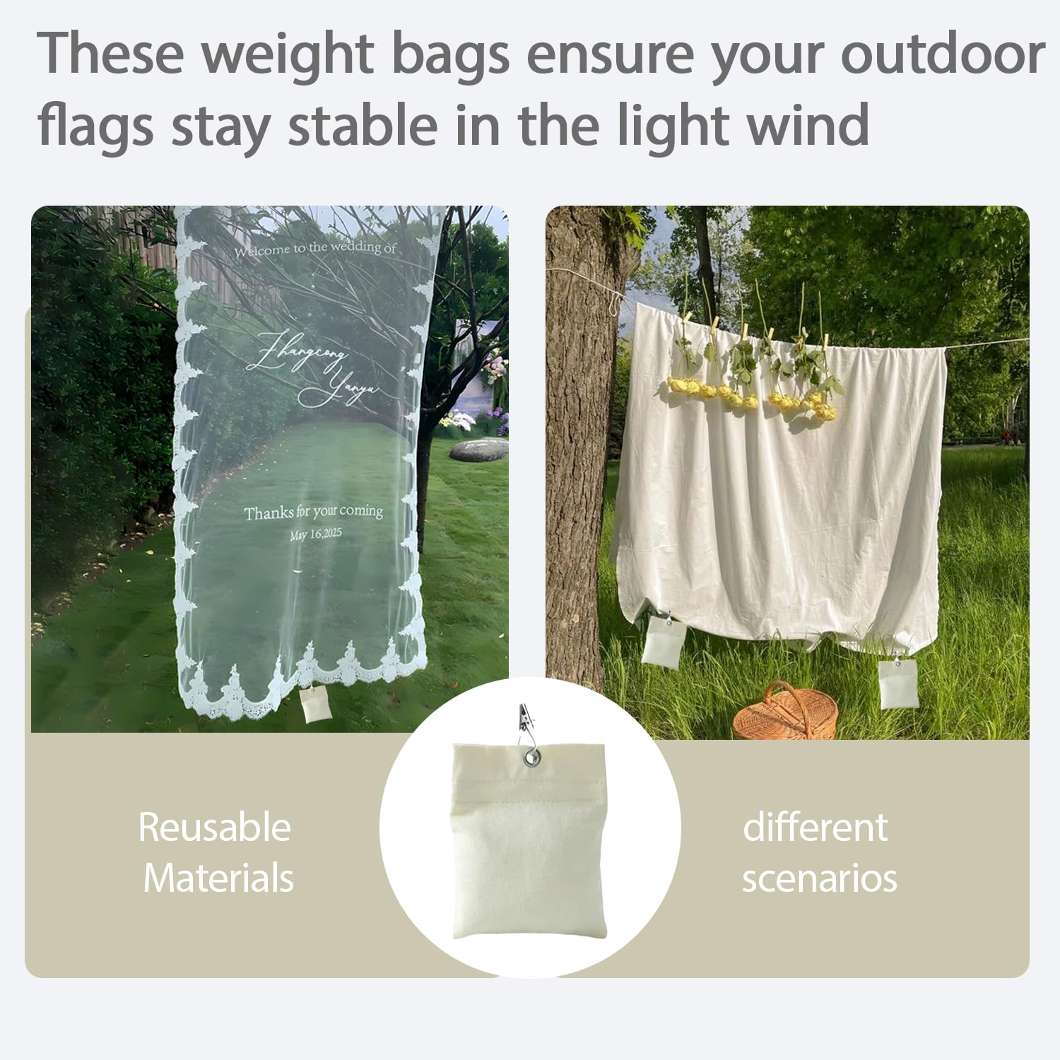 Lot De 6 Poids Pour Rideaux D'extérieur - Sacs PVC Réutilisables Avec Pinces Métal, Stabilise Nappes Et Voilages