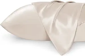 Bedsure King Size Satin Pillowcase Set of 2 - Beige Silky Pillow Cases for Hair and Skin with Envelope Closure, Similar to Silk Pillow Cases, Gifts for Women Men, 20x36 Inches