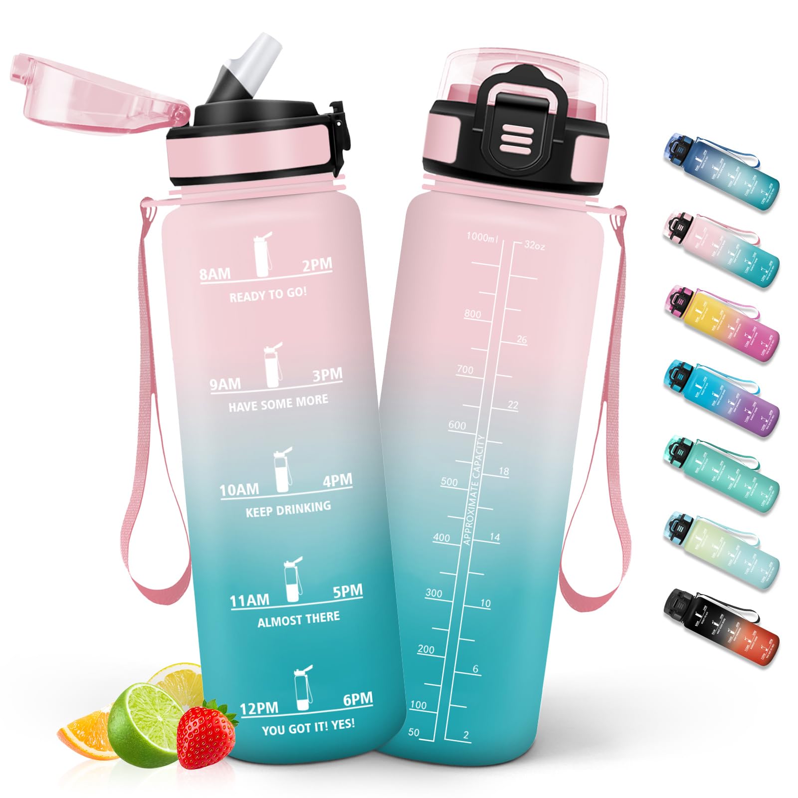 HoneyHolly Gym Water Bottle 1 Litre with Hours for Drinking, Motivational BPA-Free Water Bottle with Straw for Office, Trekking