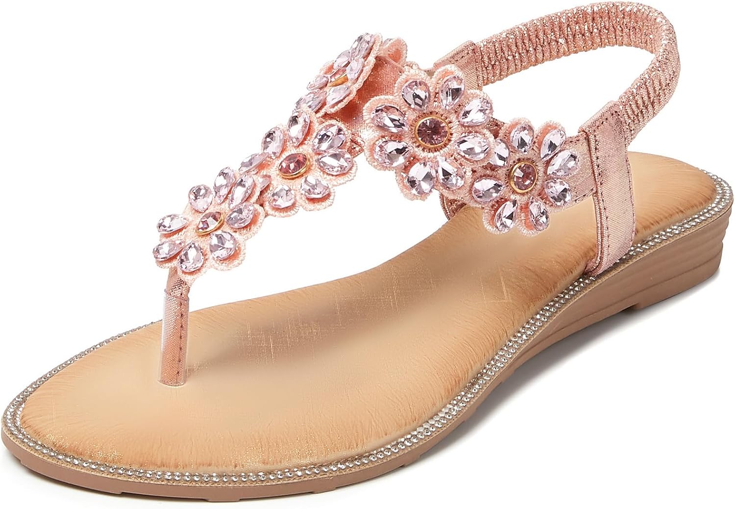 iCKER Women Sandals Rhinestone Dressy Casual Summer flat flip flops Comfortable Sandals