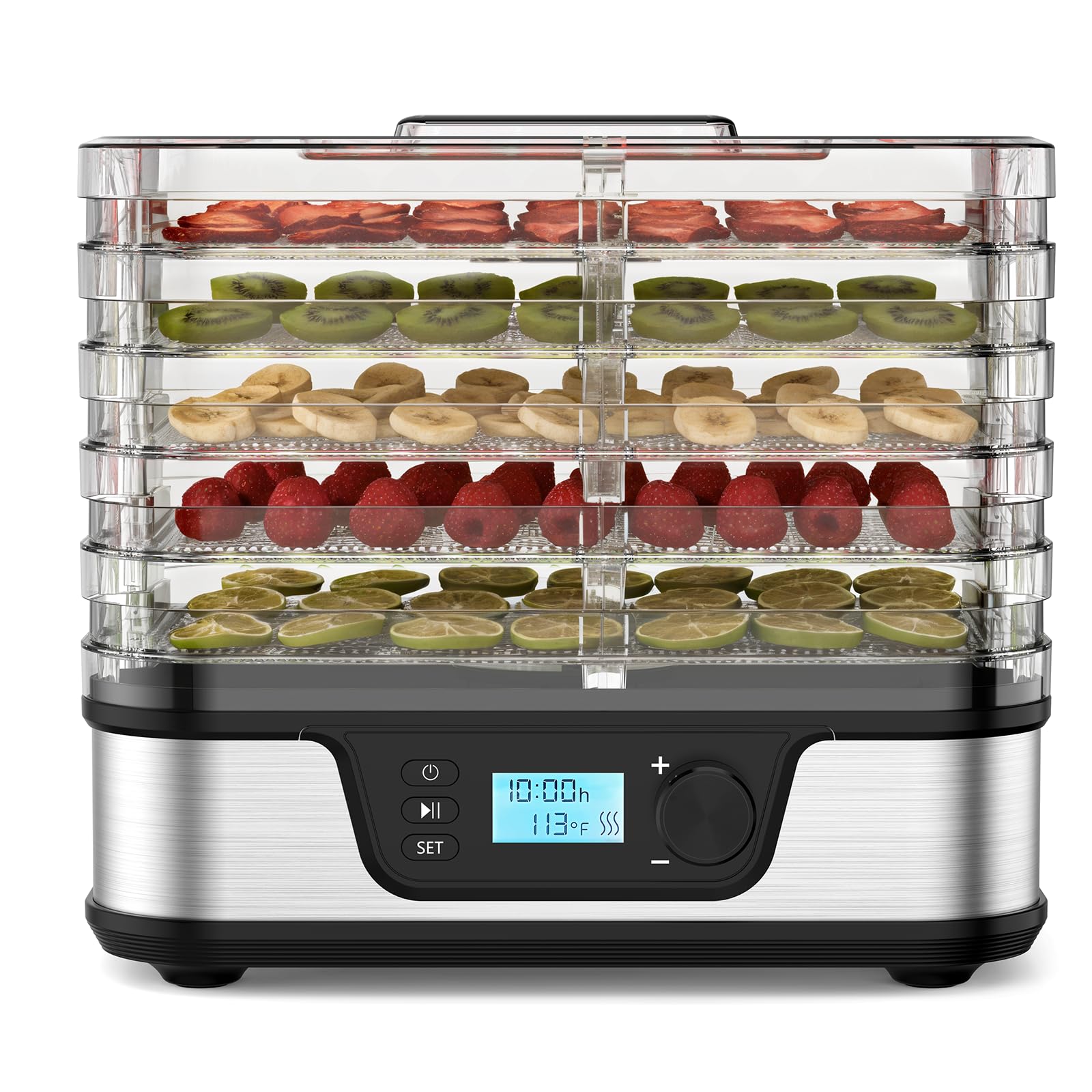 Electactic Máquina expendedora secadora, 5 platos de acero inoxidable sin BPA, temperatura ajustable, temporizador de 72 horas, secadora para carne, cal, frutas, verduras y golosinas para
