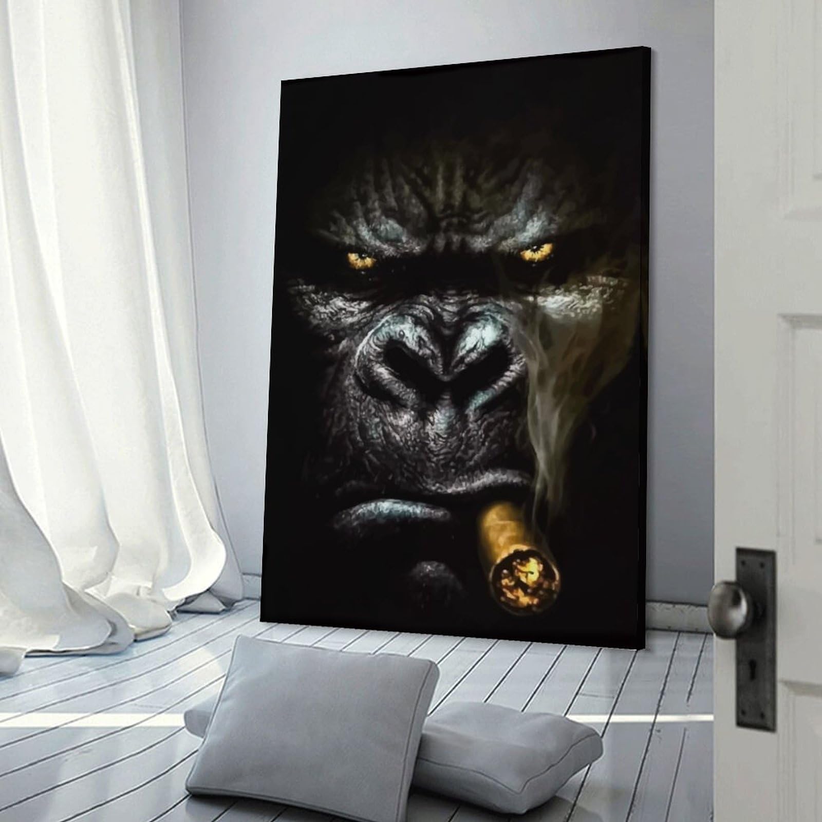 Junmoney Gorilla Smoking Cigar Art Print Canvas Art Print, 24x36inch(60x90cm), for Living Room, Bedroom, Office Or Hallway, Decorative Artwork with Broad Appeal