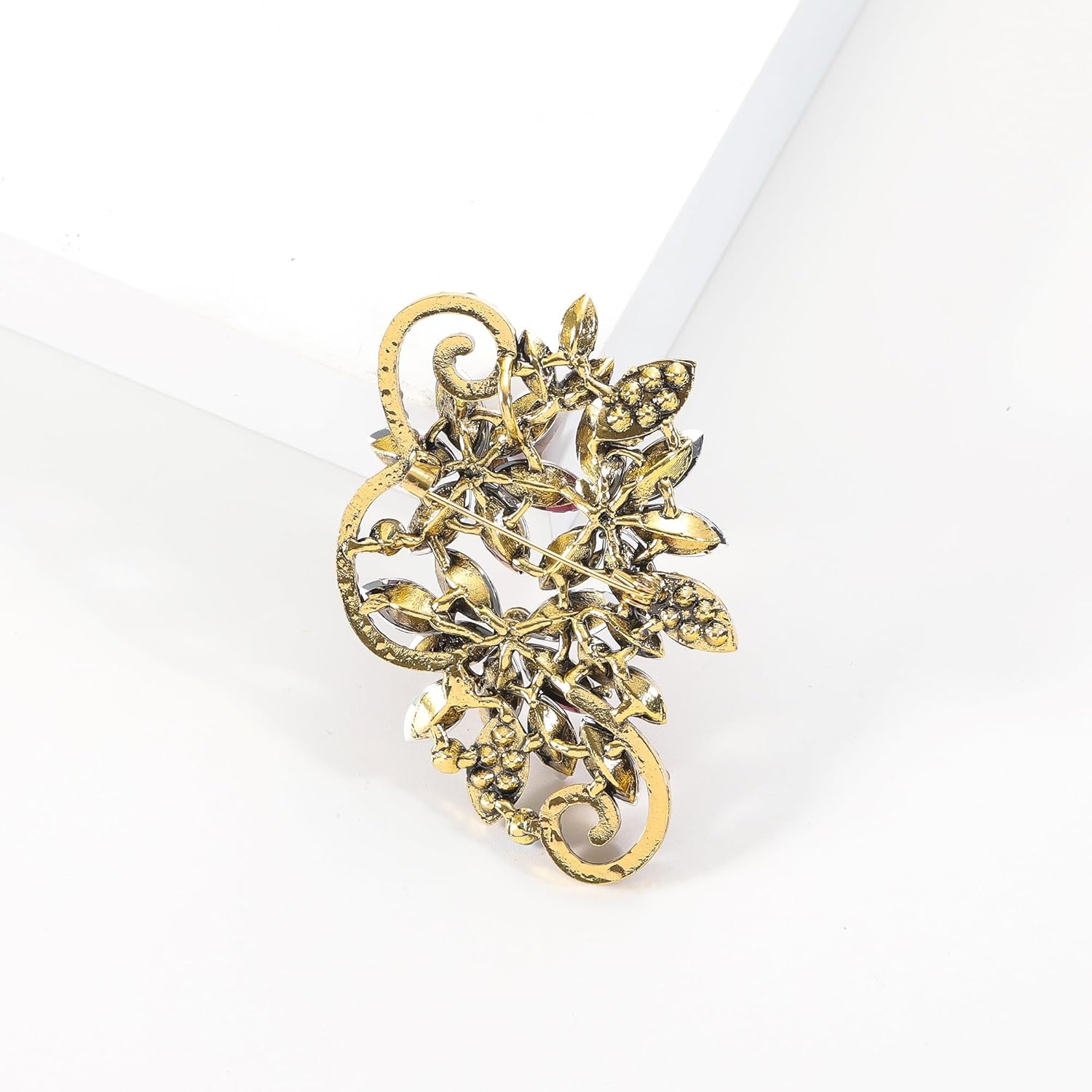 YOQUCOL Vintage Red Austrian Crystal Rhinestone Flower Shape Brooch Pin for Women - Image 5