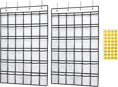 Vista 16 de 36 bolsillos transparentes para el aula para teléfono celular y soporte para calculadora, bolsillo para colgar en la puerta para el aula con Azul-1