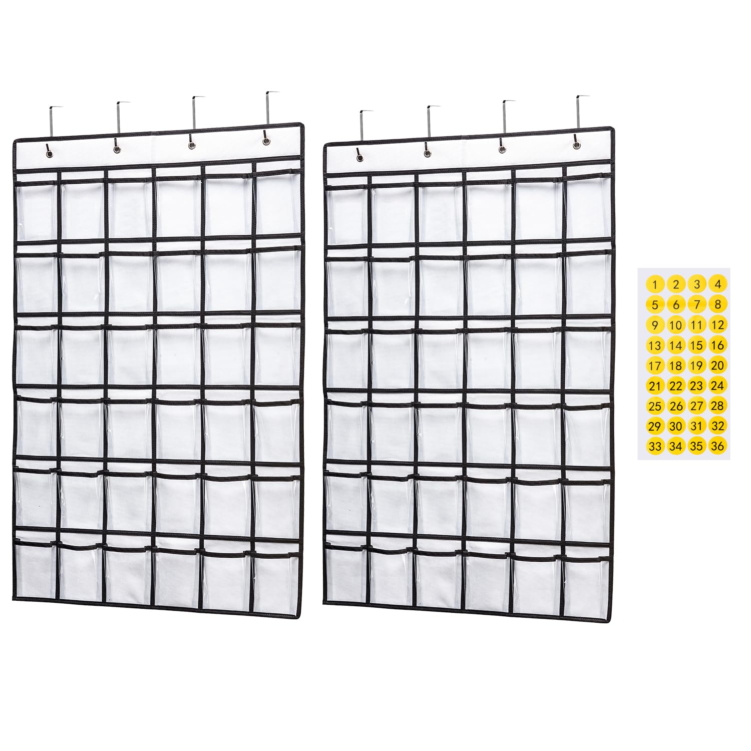 SAVERHO 2 Pack 36 Pockets Classroom Pocket Chart for Cell Phone Calculator Holder,Clear Pocket Chart Organizer for Classroom Cellphone Storage with 36 Number Sticker Size:38.5x25.7 Inch (White-2pack)