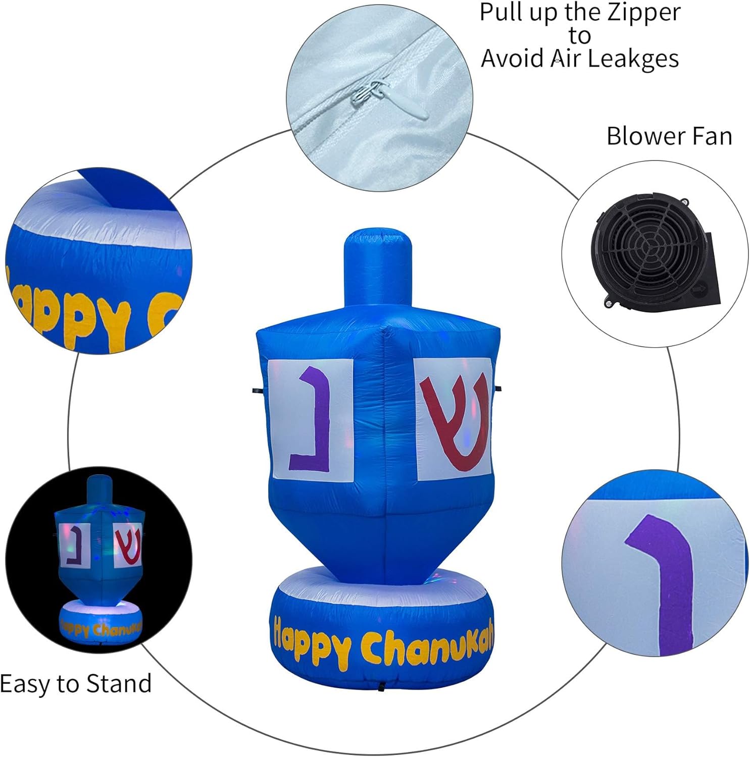 AJY 4-Foot Hanukkah Inflatable Dreidel with Built in LEDs, Hanukkah Decorations for Outdoor Indoor Yard Garden Party Holiday Chanukah Decor