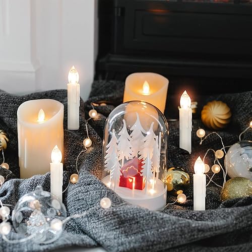 Miniatura 9 de Velas blancas sin llama, 6 velas LED para ventana, velas LED cortas de menorá, velas cónicas con batería con control remoto para decoración de