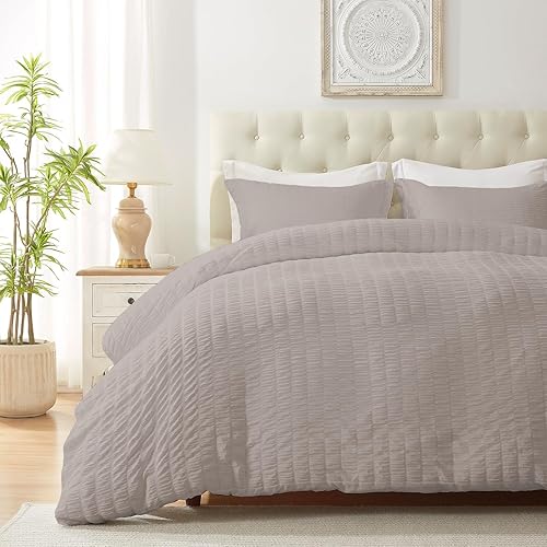 Miniatura 15 de Cozyide Juego de funda de edredón de sirsaca suave y transpirable de 3 piezas, con cierre de cremallera y lazos en las esquinas