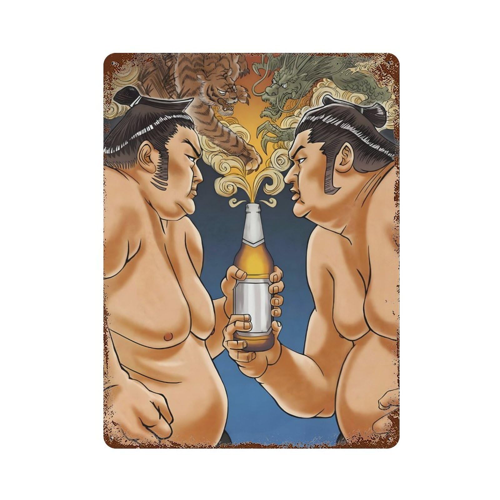 xiaoxiaoshen Beer Sumo Wrestler Wall Decor Art Metal Tin Poster Modern Home Decor Art Home Bar Shop Decorations Vintage Sign 40x30cm