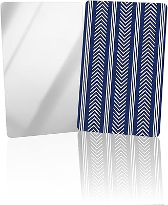 Blue Arrrow Compact Mirror Bulk 2 Pack Card Mirror, Geometric White Line Blue Small Compact Mirror for Purse, Rectangular Handheld Pocket Makeup Mirror
