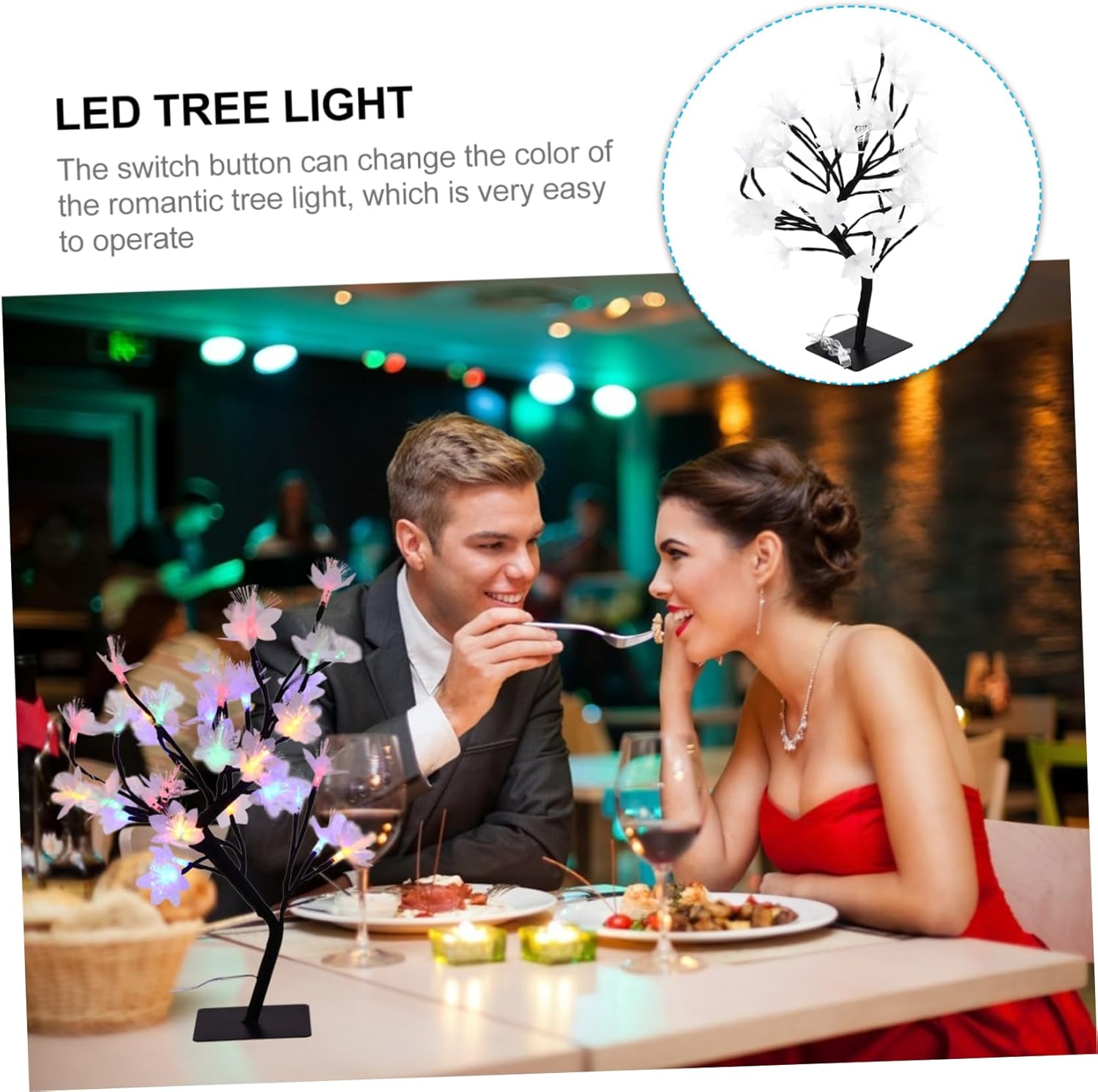 Amosfun 1Pc LED Desktop Tree Light USB Powered Decorative Lamp for Bedroom Wedding Parties and Office Decor Odorless Material with Stable Base Lights