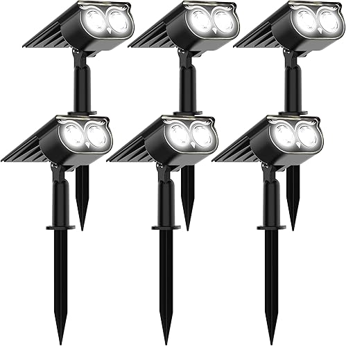 SUPERDANNY Paquete de 6 focos solares, 3 modos de luz, luces solares LED brillantes, encendidoapagado automático, focos de paisaje impermeables IP65